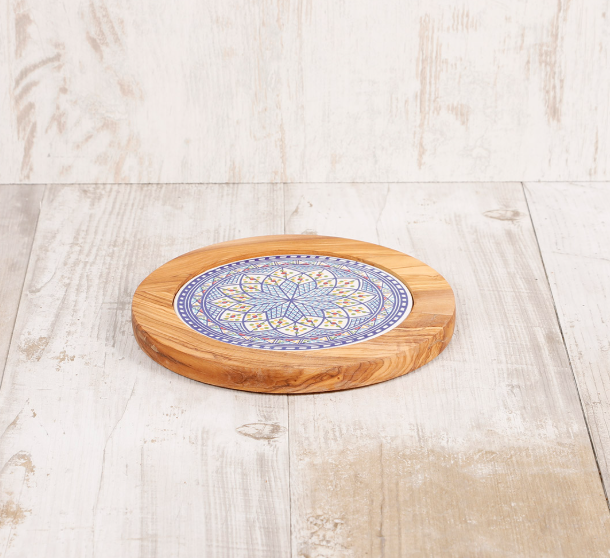 Round cheese board with Blue patterned ceramic